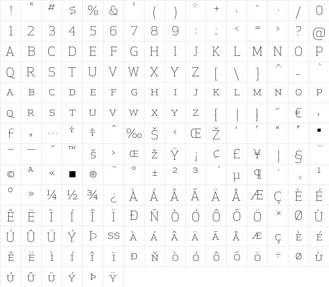 Apex Serif Light Caps Regular  glyph index