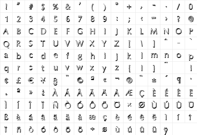 EricBeckerShadow-Light Normal  glyph index