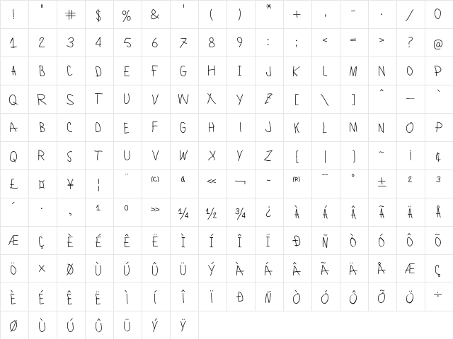 Lamiar Regular Regular  glyph index