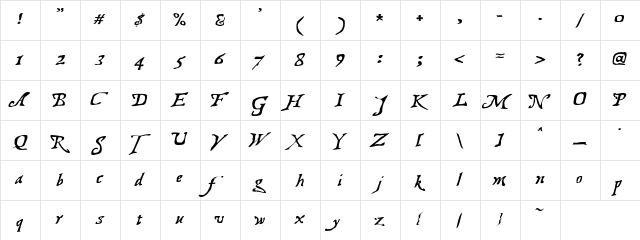 Treasure Map Deadhand Regular  glyph index