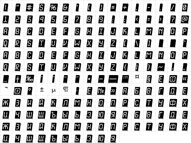 a_LCDNova3DPlObl Regular  glyph index