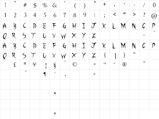 A Brush No Regular  glyph index