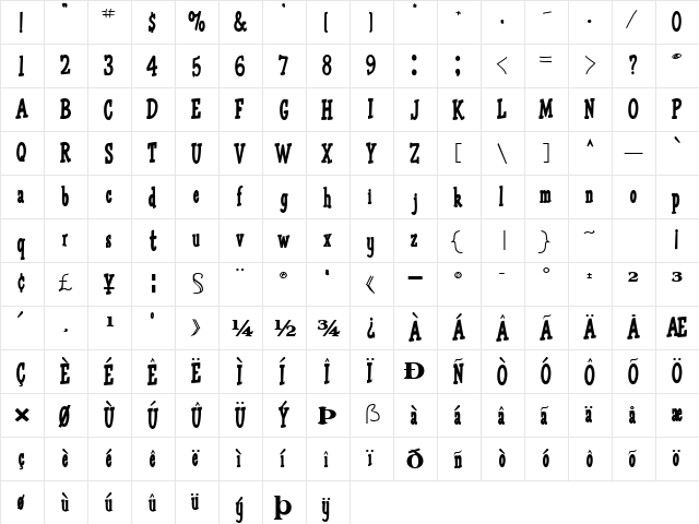 OmegaType93 Bold  glyph index