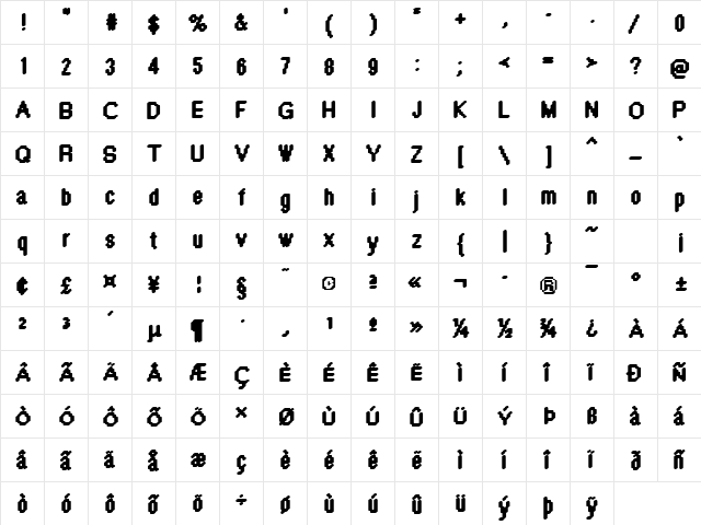 Rough49 Becker Regular  glyph index