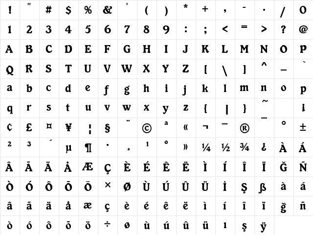 00852 Regular  glyph index