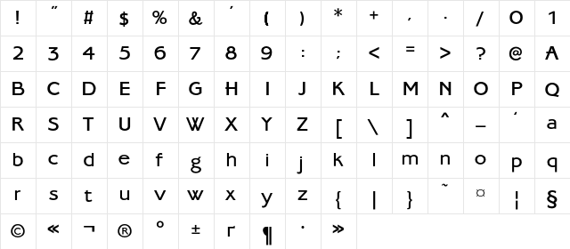 AmbassadoreC Regular  glyph index