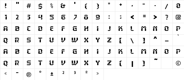 DexterC Regular  glyph index