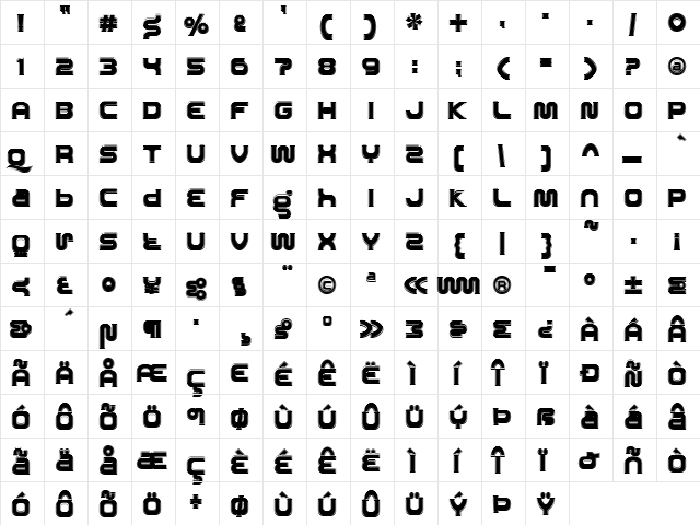 Roland Regular  glyph index