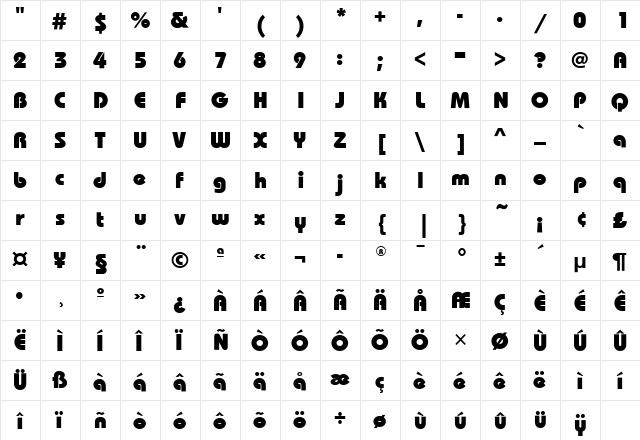 BauhausHvyITC Medium  glyph index