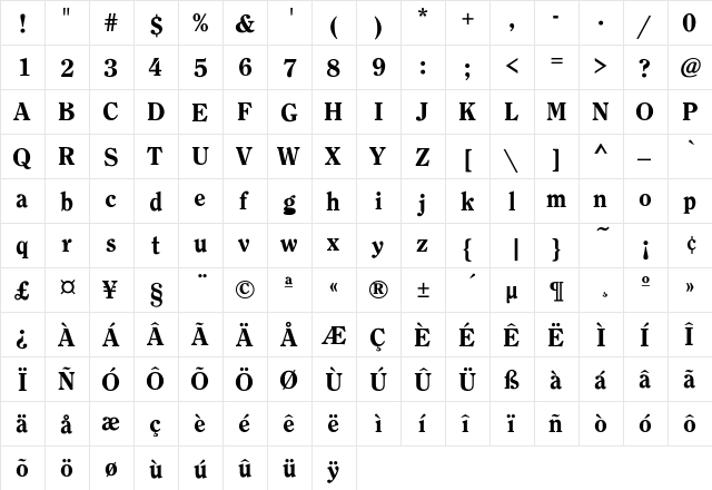Bondoline-Heavy Regular  glyph index