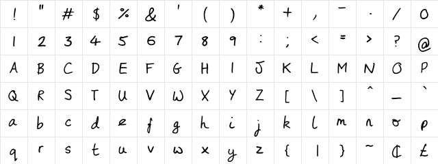 Rooky Hand Regular  glyph index