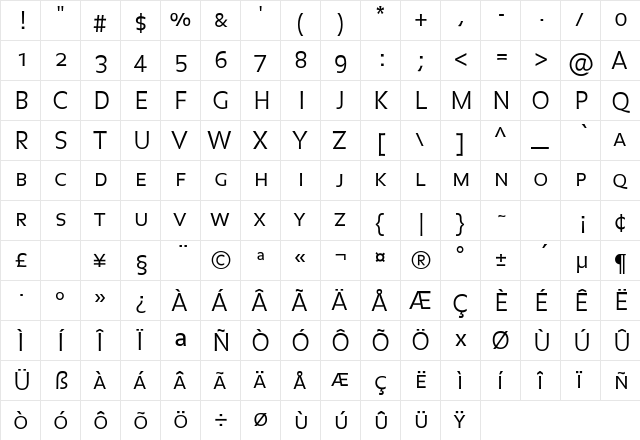 BalanceLight Caps  glyph index