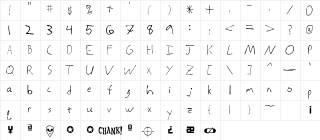 Cacue Regular  glyph index