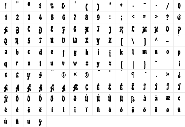 BubbleSoftCondensed Regular  glyph index