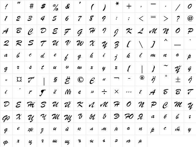 Parsek Regular  glyph index