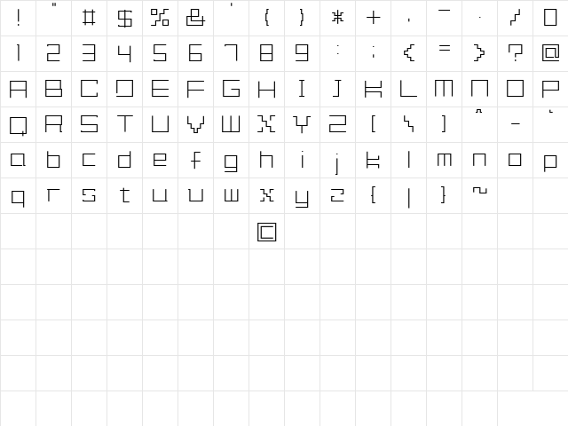XSquare Lite Regular  glyph index
