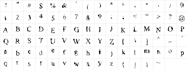 Poltergeist Shuffled Regular  glyph index