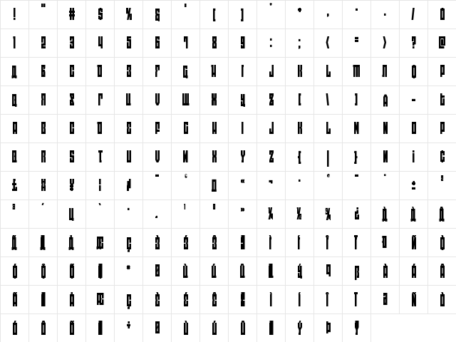 EAST-west Condensed Condensed  glyph index