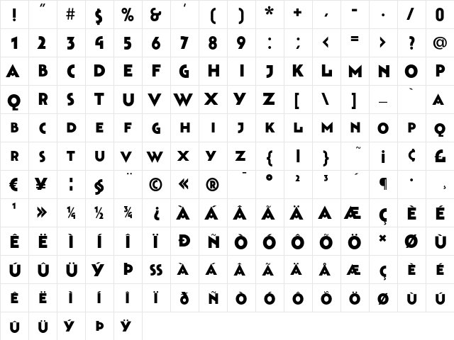 Bahnhof Black Black  glyph index