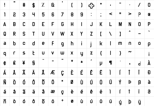 Truly Madly Dpad Regular  glyph index