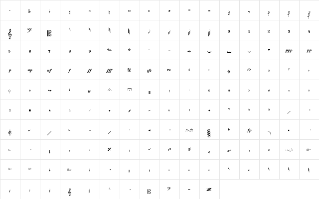Cubase Regular  glyph index
