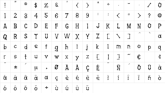 Renegat Regular  glyph index