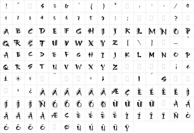 CarumbaHotCapsPlain Regular  glyph index