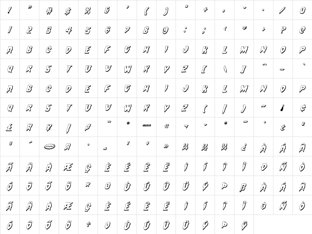 Count Suckula 3D Italic Italic  glyph index