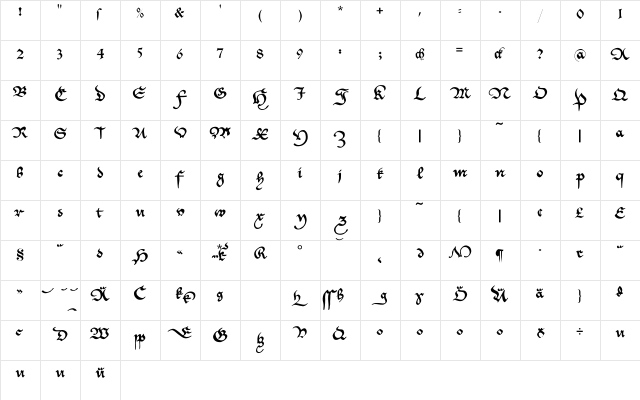 CantzleyAD1600 Regular  glyph index