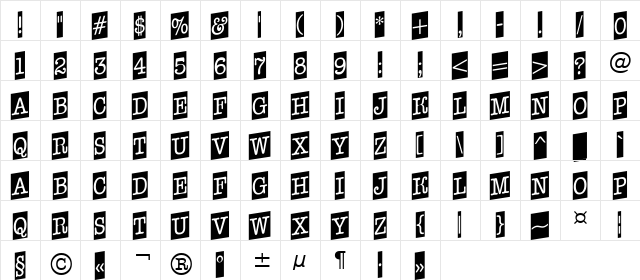 a_OldTyperNrCmUp Regular  glyph index