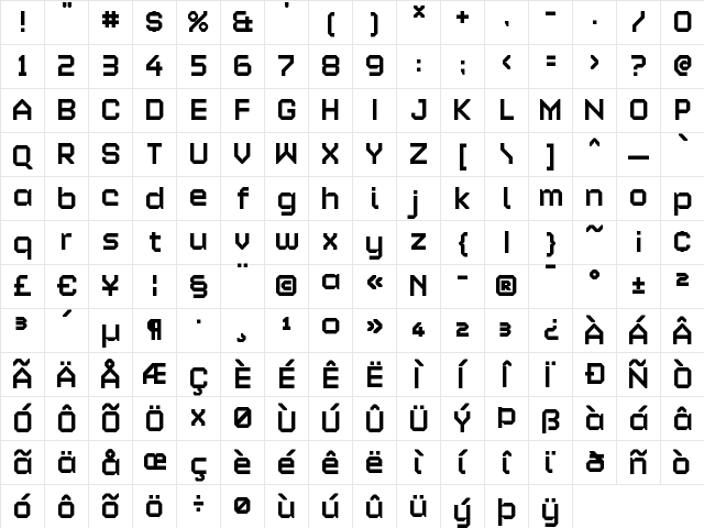 Alloy SemiBold  glyph index