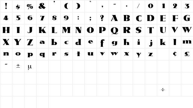 TatioDisplaySSK Regular  glyph index