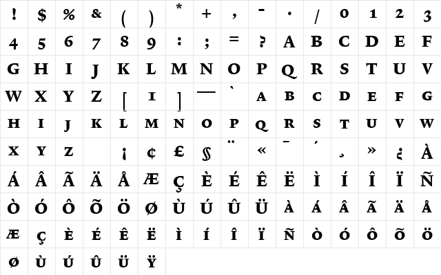 Lexicon No2 Roman E Exp  glyph index
