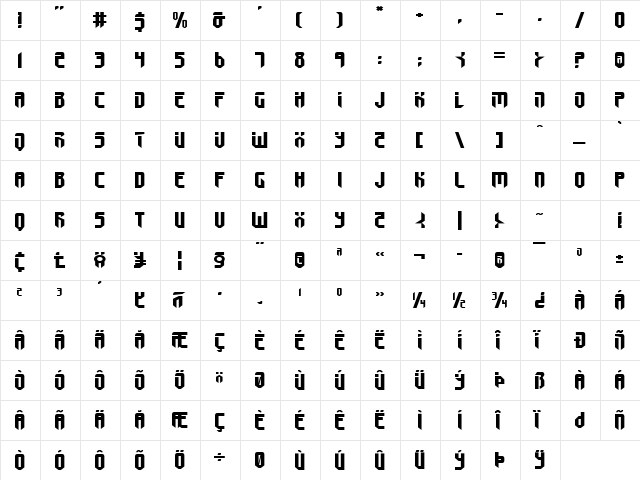 Fedyral II Expanded Expanded  glyph index