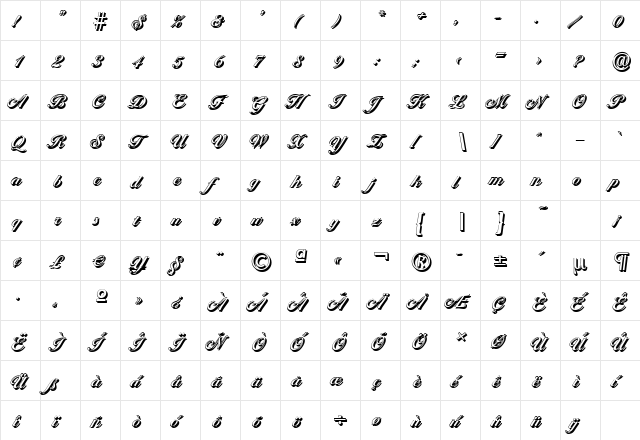 BallantinesShadow Bold  glyph index