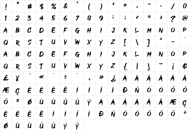 GOOD BRUSH Regular  glyph index