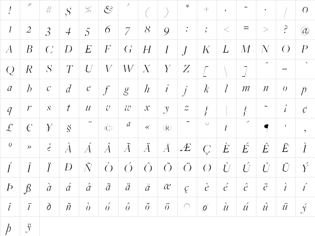 FreightBigLightItalic Regular  glyph index