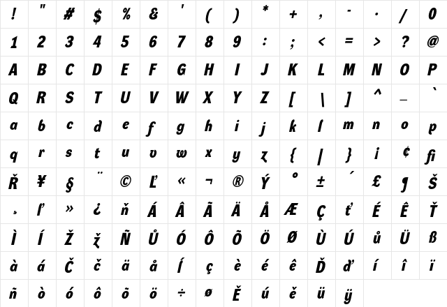 Dynamo DM Regular  glyph index