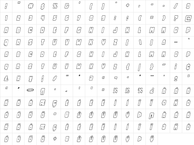 Opus Mundi Outline Italic Outline Italic  glyph index