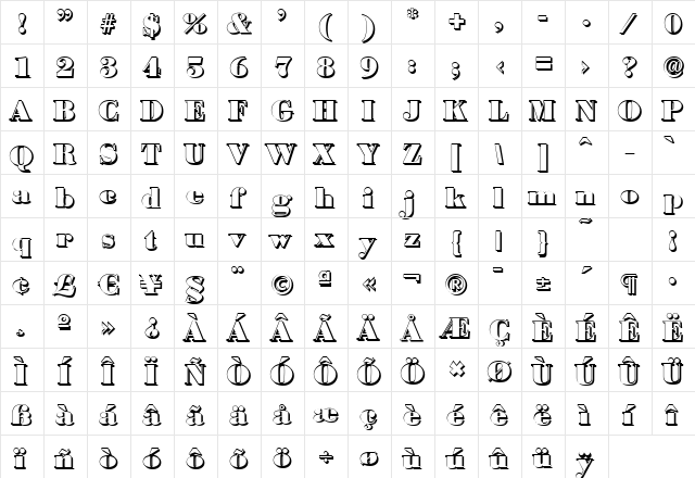 JosephBeckerShadow-Black Regular  glyph index