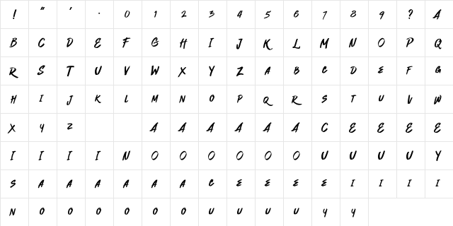 Quickzag Regular  glyph index