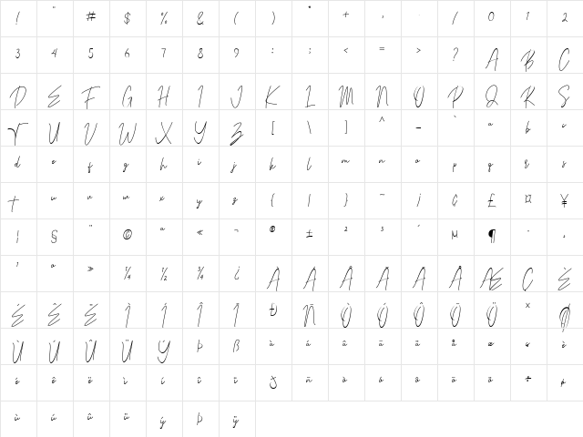 Parachute Signature Regular  glyph index