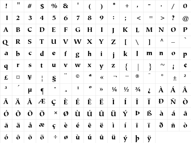 ITCTiepolo-Black Black  glyph index