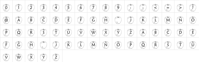 pf_WormyApple Regular  glyph index