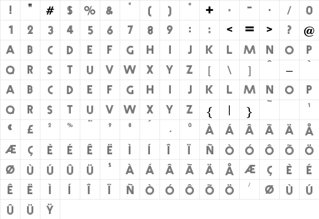 Prancer Regular  glyph index