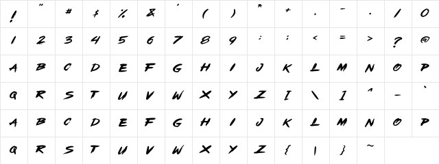 OpenBrush Regular  glyph index