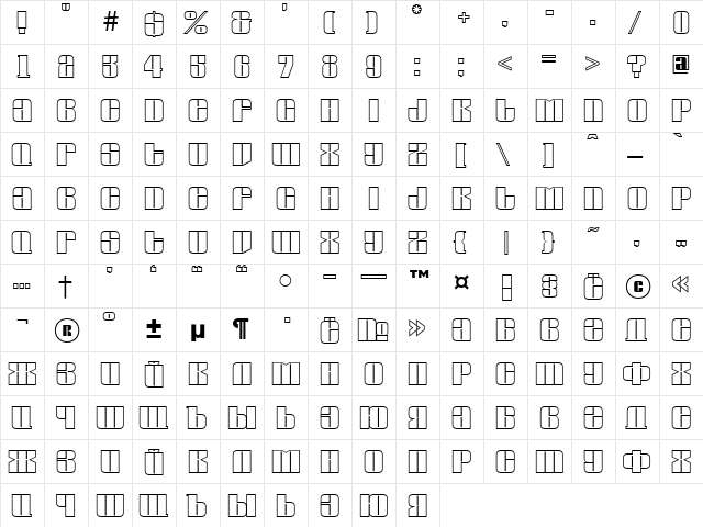 a_GlobusOtl Regular  glyph index