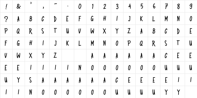 Bad Saturday Regular  glyph index
