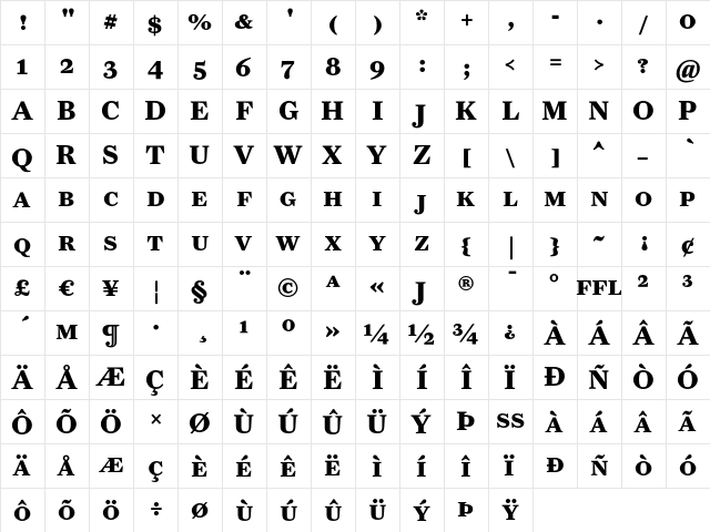 FarnhamText-BoldSC Regular  glyph index