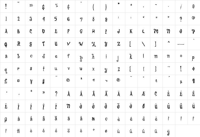 Freakshow RealScary  glyph index